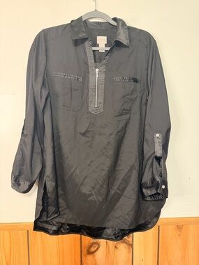 Chico's Black Long-Sleeve Zip-Front Tunic Blouse